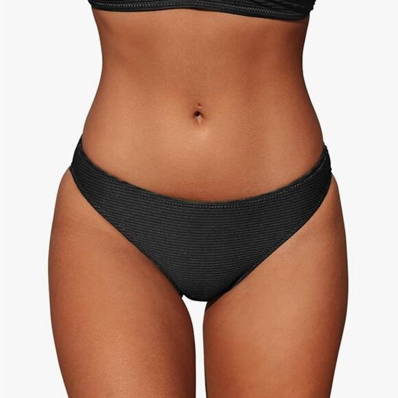 Cupshe NWT Black Textured Classic Bikini Bottoms Size Small - Picture 1 of 7